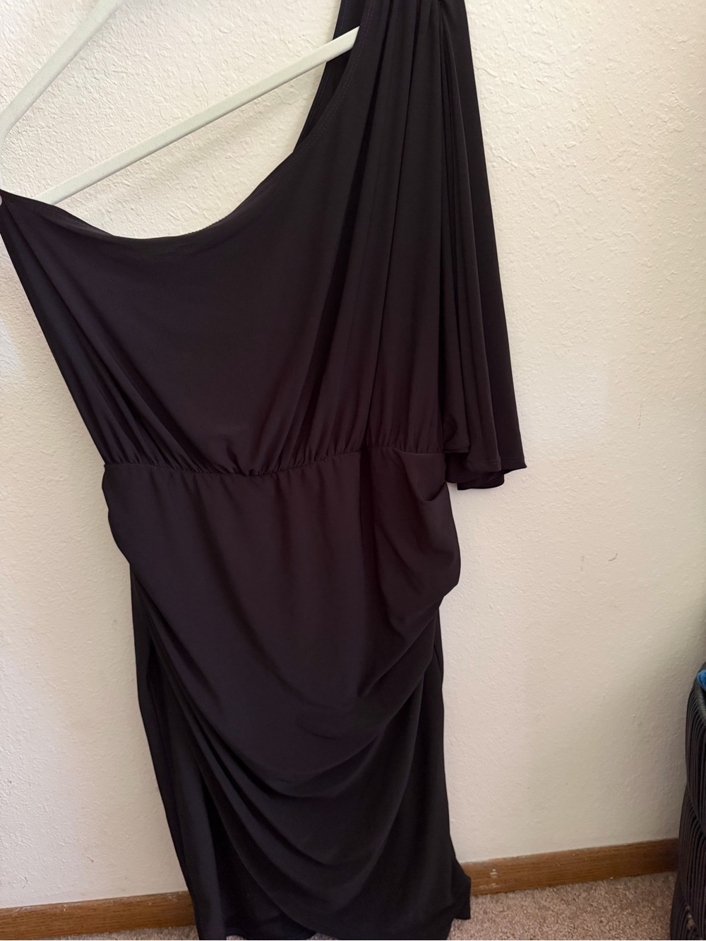 white birch Black One-Shoulder Draped Dress